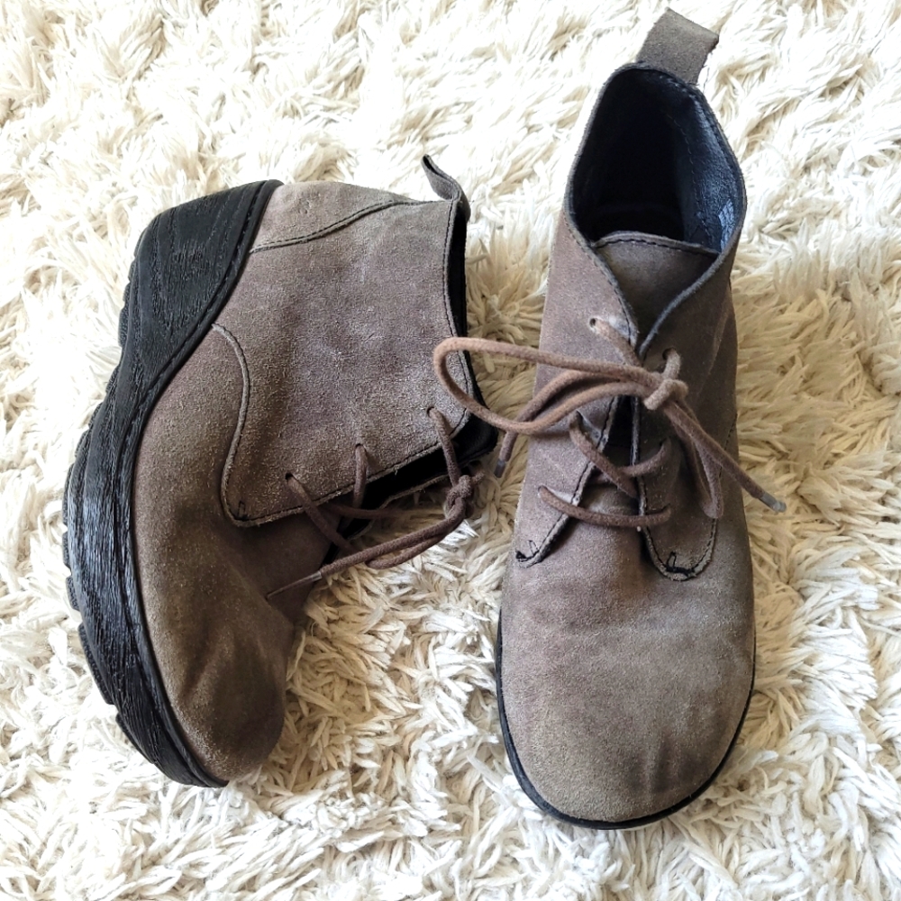 Born Concept boc Leather Suede Naydeen Booties Wedge Heel Lace Up Gray 6.5 M